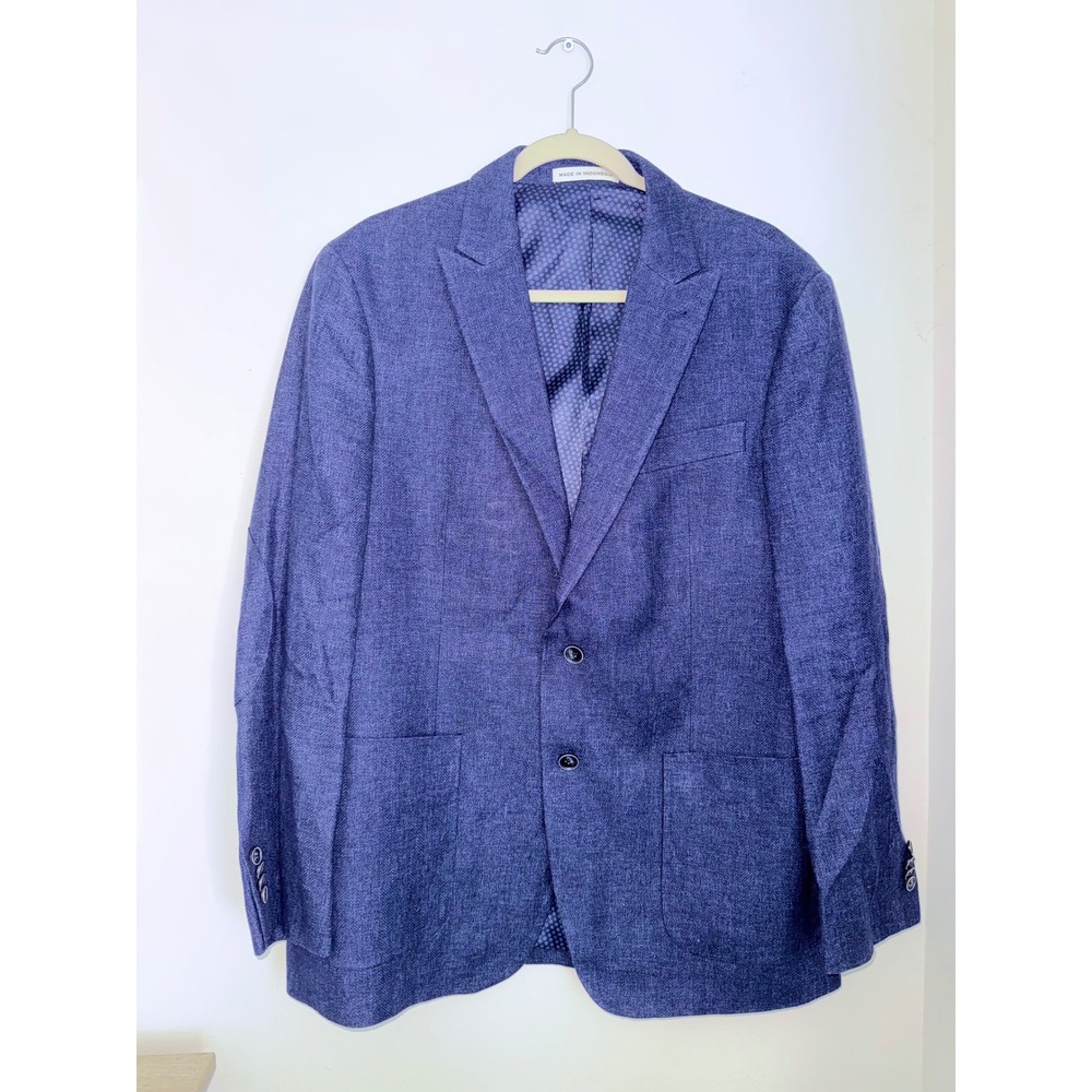 Joseph Abboud Mens Blue Textured Two Button Blazer Jacket Sport Coat 44R, Large